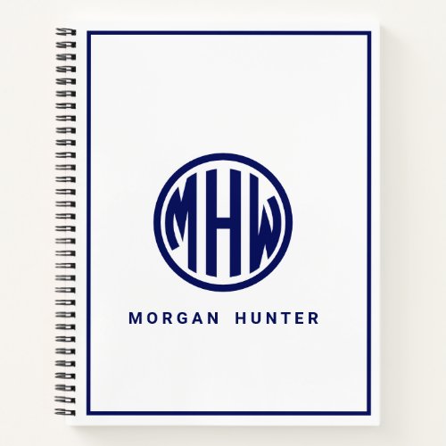 White Navy Circle Monogram Font DIY BG Notebook