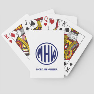 White Navy Circle Monogram Font DIY BG Poker Cards