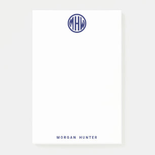 White Navy Circle Monogram Font DIY BG Post-it Notes