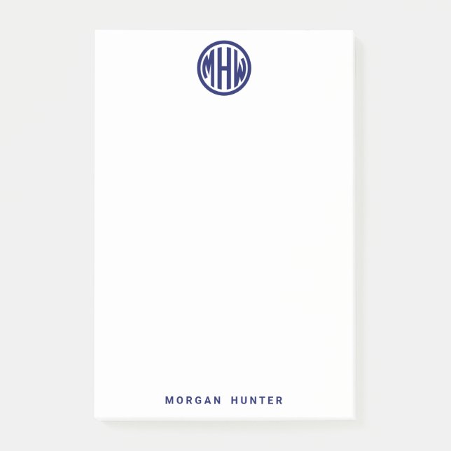 White Navy Circle Monogram Font DIY BG Post-it Notes (Front)