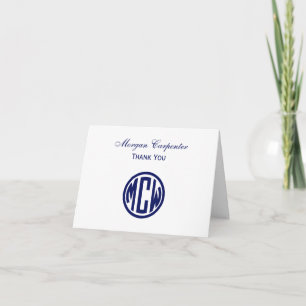 White Navy Circle Monogram Font DIY BG Thank You Card