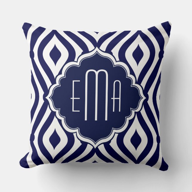 White & Navy Green Teardrop Geometric Pattern 2 Throw Pillow (Front)