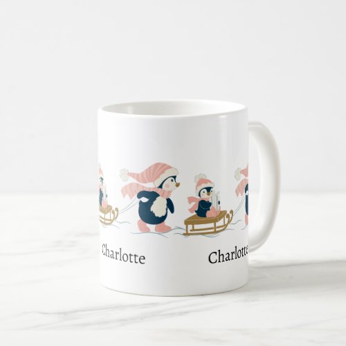 White Navy Minimalist Cute Penguin Merry Christmas Coffee Mug
