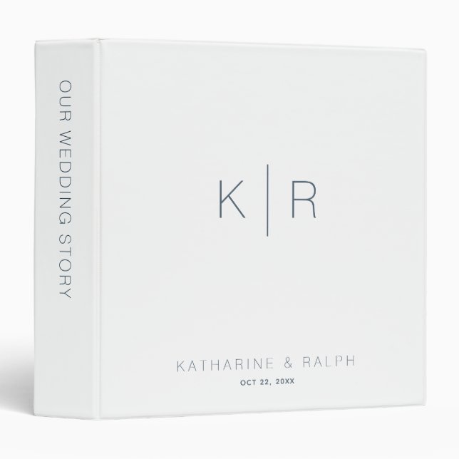 White & Navy Monogram Wedding Photo Album 3 Ring Binder (Front/Spine)