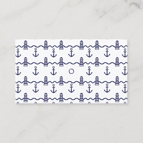 White  Navy Nautical Anchor Lighthouse Pattern Business Card