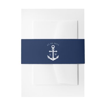 White Navy Nautical Wedding Monogram Invitation Belly Band White Navy Nautical Wedding Monogram Invitation Belly Band