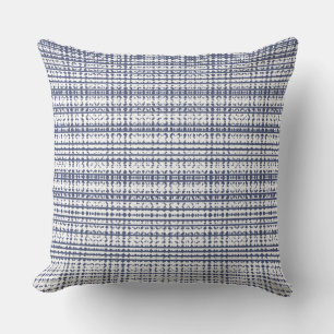 White Navy Plaid Design Throw Pillow