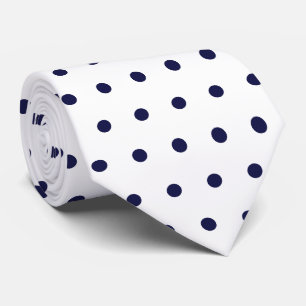 White & Navy Polka Dot Geometric Pattern Circles Neck Tie