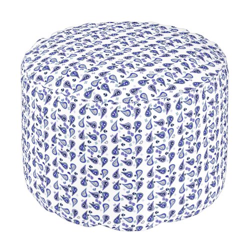 White Navy Royal Blue and Paisley Pouf