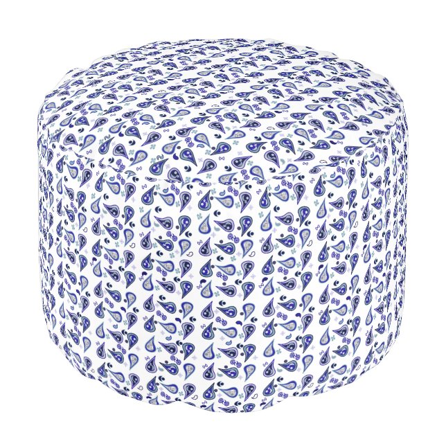 White Navy Royal Blue and Paisley Pouf (Angled Front)