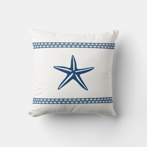 White  Navy Starfish Throw Pillow