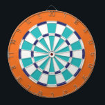 White, Navy, Turquoise, And Orange Dartboard<br><div class="desc">White,  Navy,  Turquoise,  And Orange Colored Dart Board Game Including 6 Brass Darts</div>
