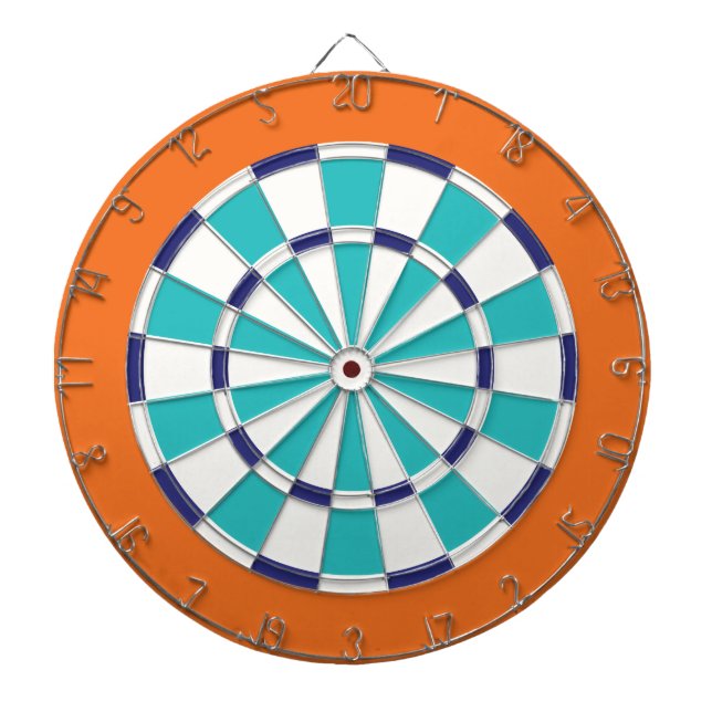 White, Navy, Turquoise, And Orange Dartboard (Front)