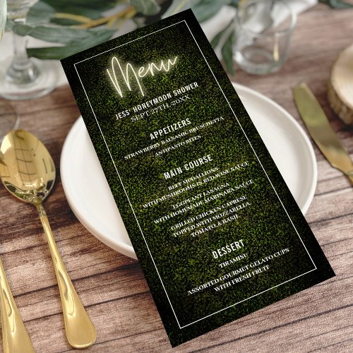 White Neon Boxwood Greenery Party Shower Wedding  Menu