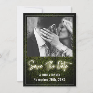 White Neon Boxwood Wedding Photo Save The Date