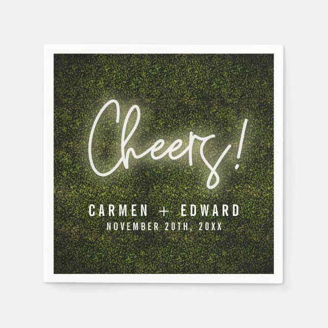 White Neon Lights Cheers Wedding Napkins (Front)