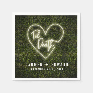 White Neon Sign Til Death Heart Wedding Napkins
