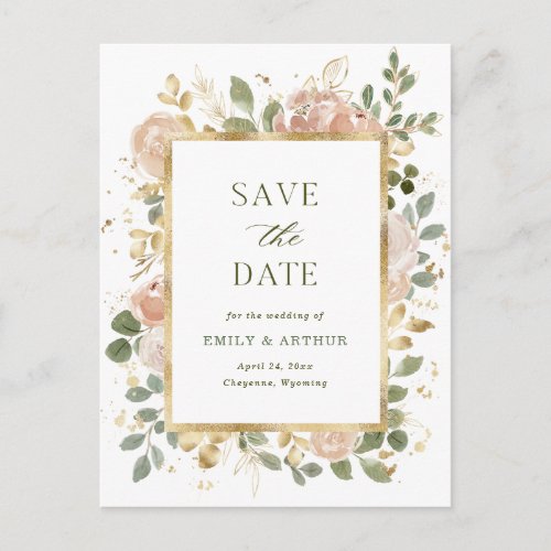 White Neutral Floral  Wedding Save the Date Postcard