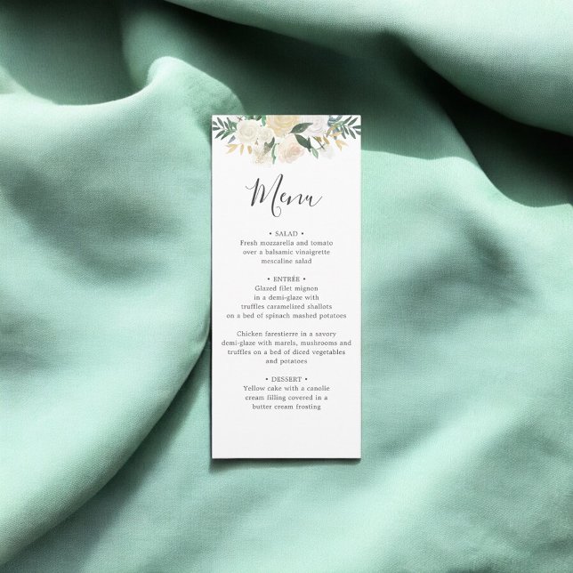 White Neutral Watercolor Floral Wedding Menu (Creator Uploaded)