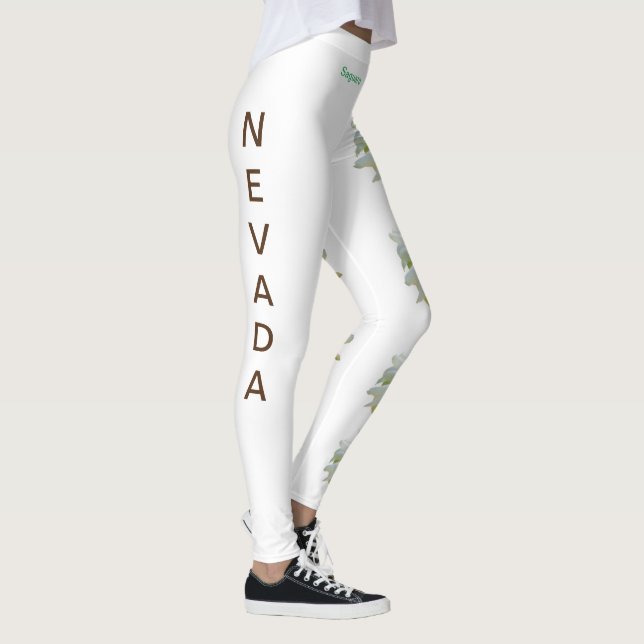 White Nevada State Flower Saguaro Cactus Leggings (Right)