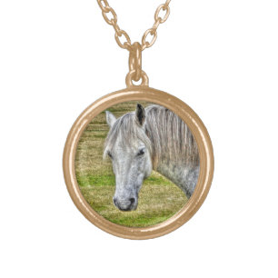 White New Forest Pony Wild Horse Gold Plated Necklace