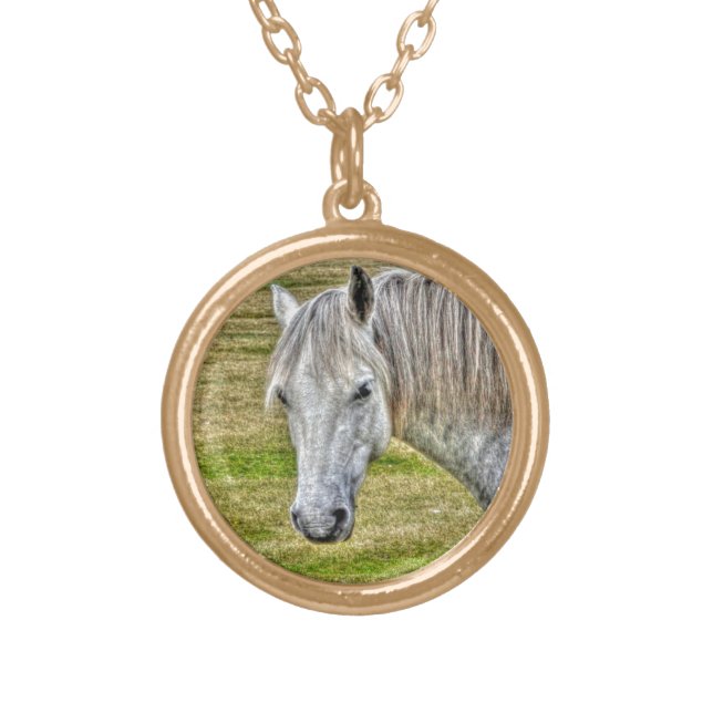 White New Forest Pony Wild Horse Gold Plated Necklace (Front)