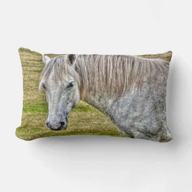 White New Forest Pony Wild Horse Lumbar Pillow (Front)