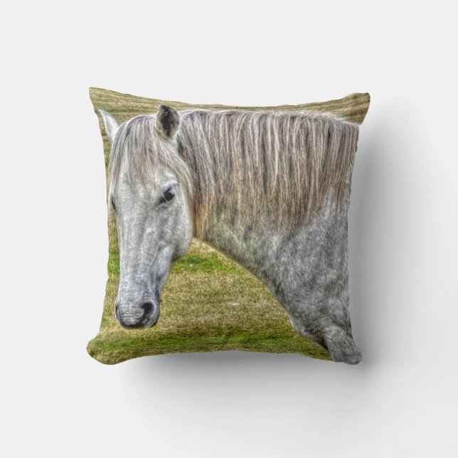 White New Forest Pony Wild Horse Throw Pillow (Front)