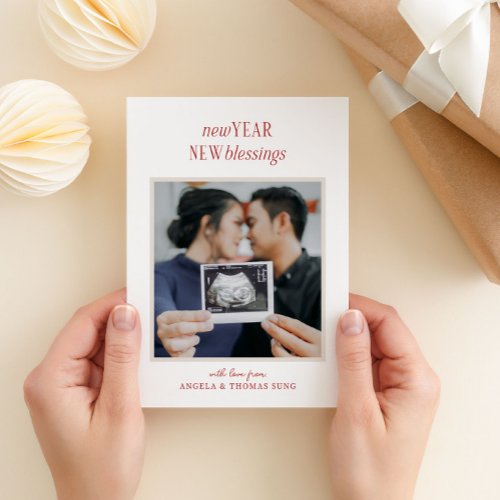 White New Year New Blessings Pregnancy Holiday Card