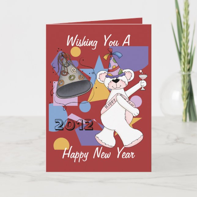 White New Years Bear Holiday Card (Front)