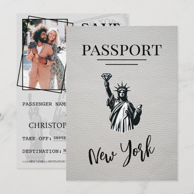 White New York City Passport Save The Date (Front/Back)
