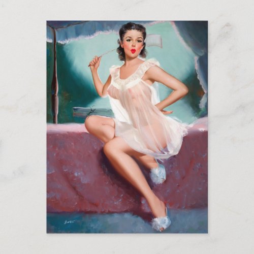 White Nighty Pin Up Postcard