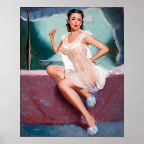 White Nighty Pin Up Poster