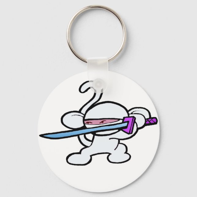 White Ninja On Guard-No Words Keychain (Front)