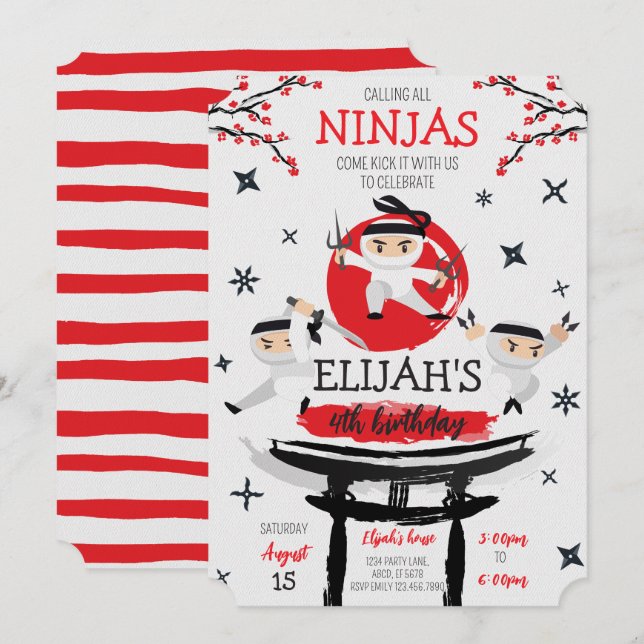 White Ninja Warrior Martial Arts Birthday Invitation (Front/Back)