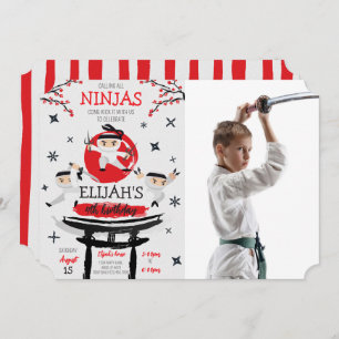 White Ninja Warrior Martial Arts Birthday Photo Invitation