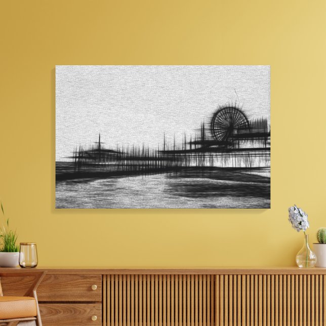 White Noise Santa Monica Pier Canvas Print (Insitu(LivingRoom))