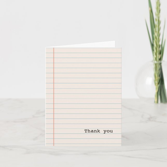 White Notebook Paper Letterpress Thank You Card (Front)