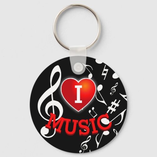 WHITE NOTES I Love Heart Music Keychain