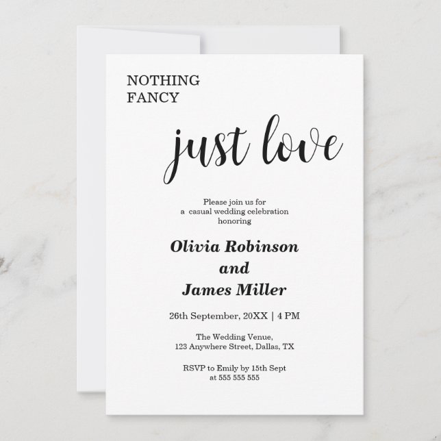 White Nothing Fancy Just Love Casual Wedding  Invitation (Front)