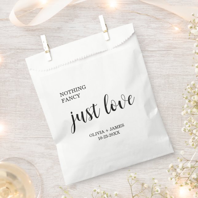 White Nothing Fancy Just Love Wedding   Favor Bag (Clipped)