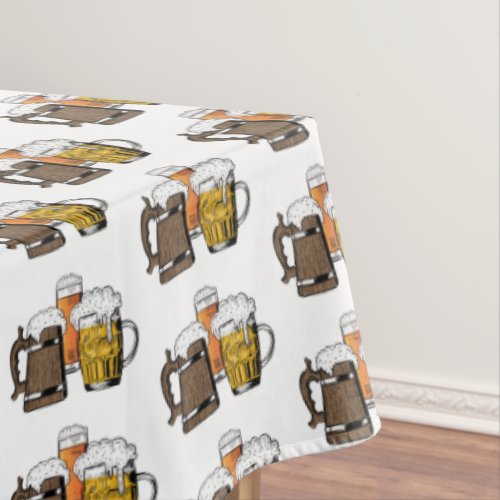 White  Novelty Three Cheers  Beers Tablecloth