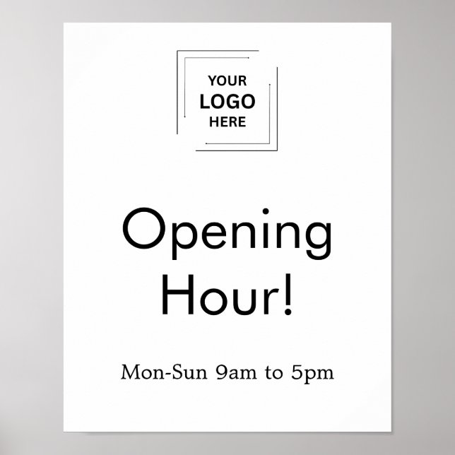 White Now Open Business Opening Times Poster (Front)