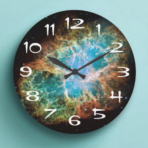 White Numbered Crab Nebula Celestial Space Photo Large Clock