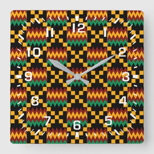 White Numbers  Africa Kente Cloth Square Wall Clock