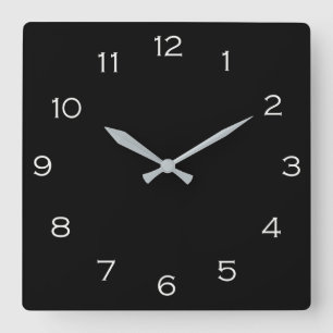 White Numbers On Black wccn Square Wall Clock