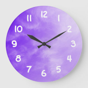 White Numbers Purple Sky Wall Clock