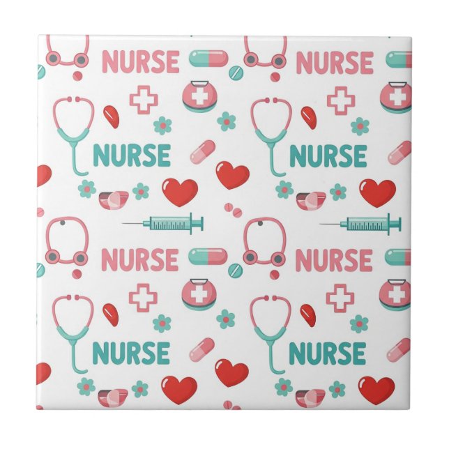 White Nurse Life Seamless Pattern (1) Ceramic Tile (Front)