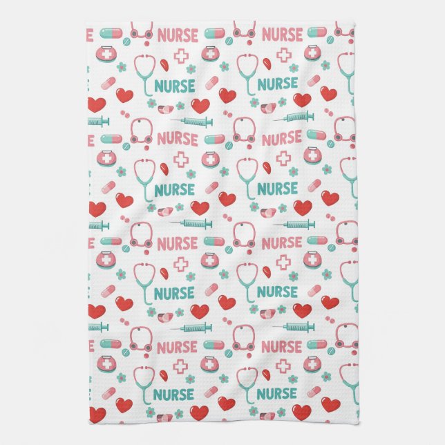 White Nurse Life Seamless Pattern (1) Kitchen Towel (Vertical)