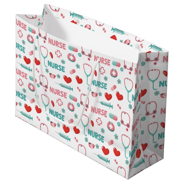 White Nurse Life Seamless Pattern (1) Large Gift Bag (Front Angled)